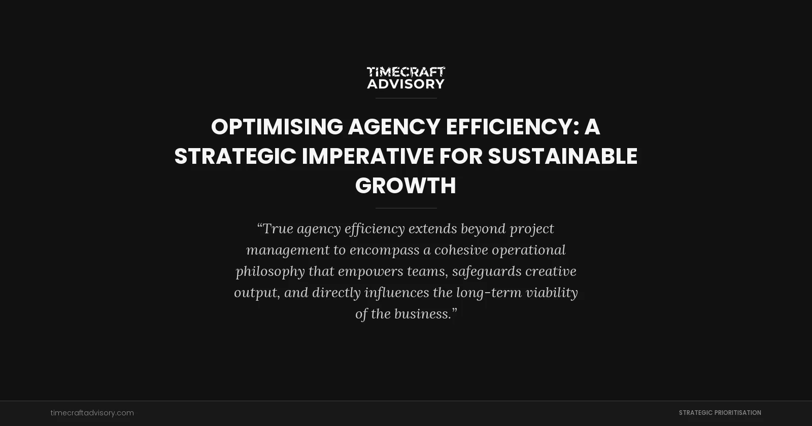 Optimising Agency Efficiency: A Strategic Imperative for Sustainable Growth
