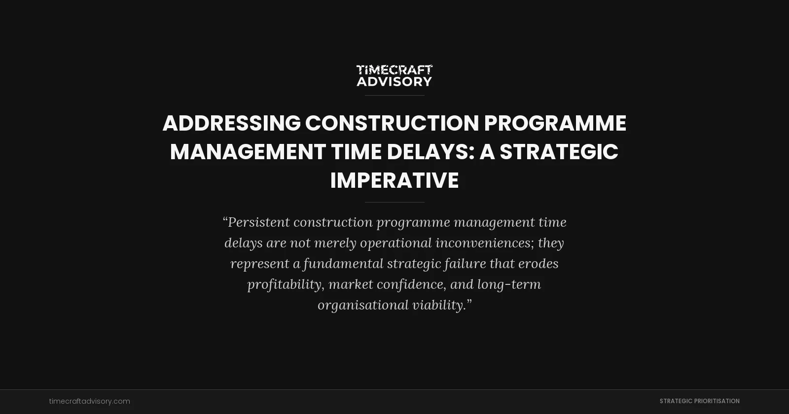 Addressing Construction Programme Management Time Delays: A Strategic Imperative