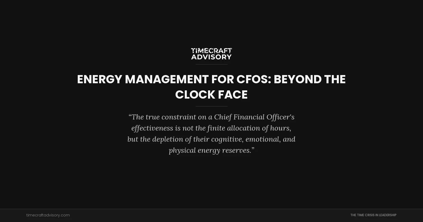Energy Management for CFOs: Beyond the Clock Face