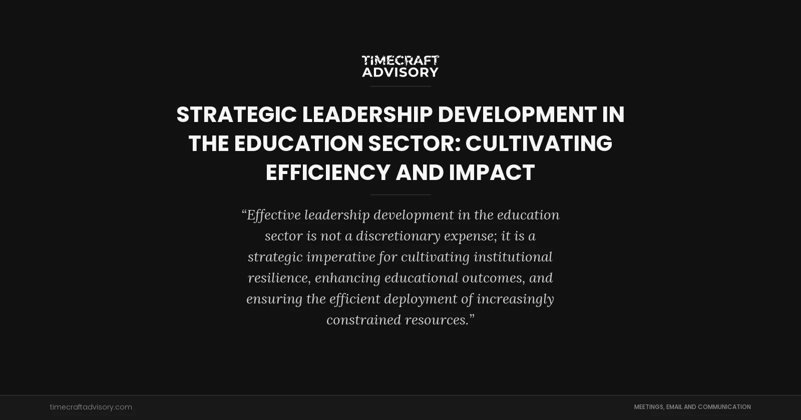 Strategic Leadership Development in the Education Sector: Cultivating Efficiency and Impact