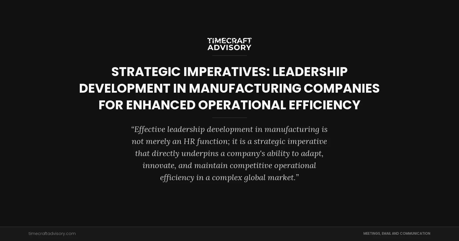 Strategic Imperatives: Leadership Development in Manufacturing Companies for Enhanced Operational Efficiency