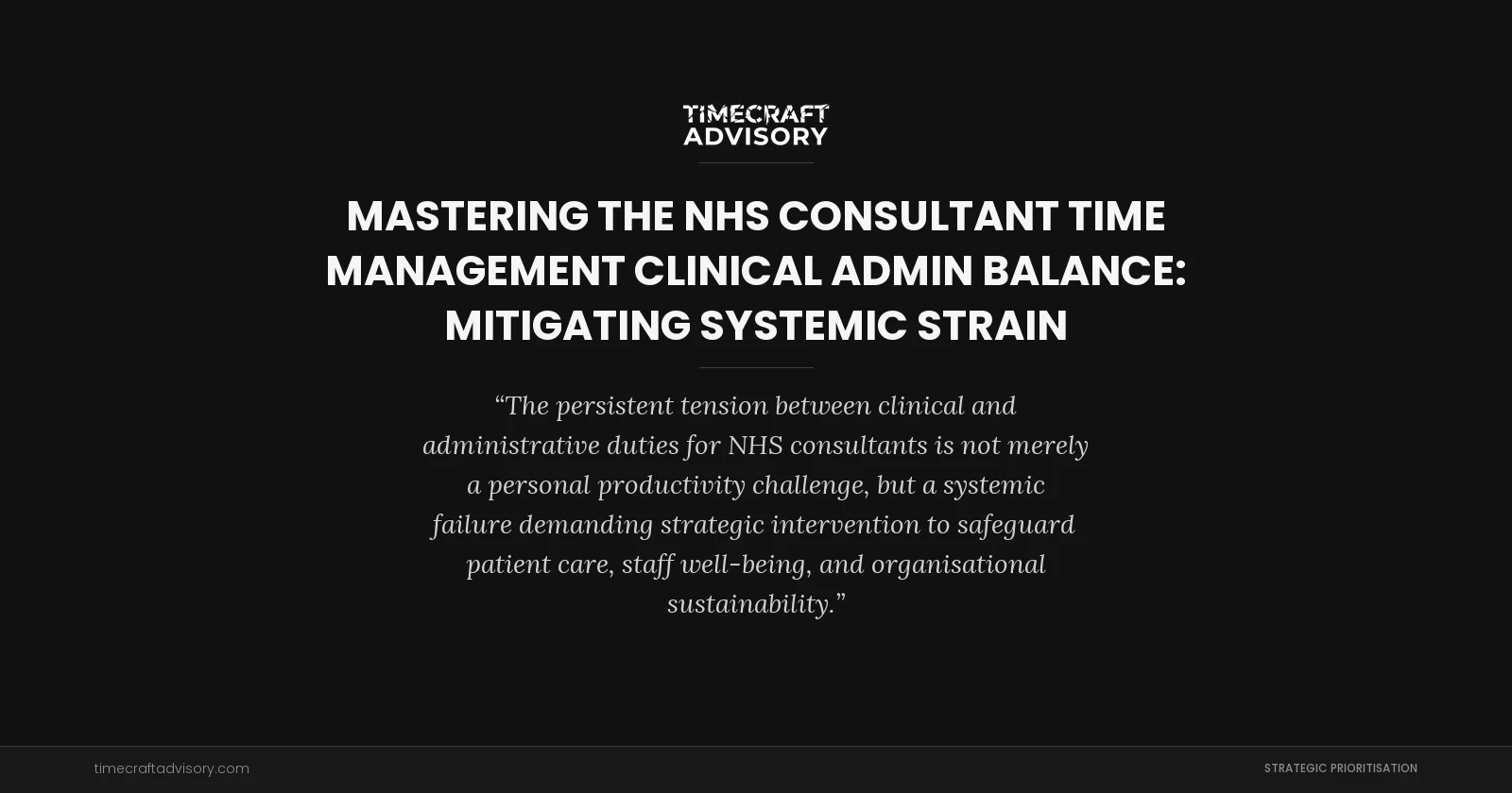 Mastering the NHS Consultant Time Management Clinical Admin Balance: Mitigating Systemic Strain