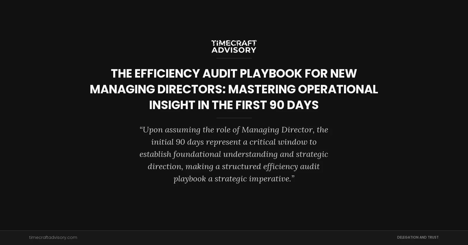 The Efficiency Audit Playbook for New Managing Directors: Mastering Operational Insight in the First 90 Days