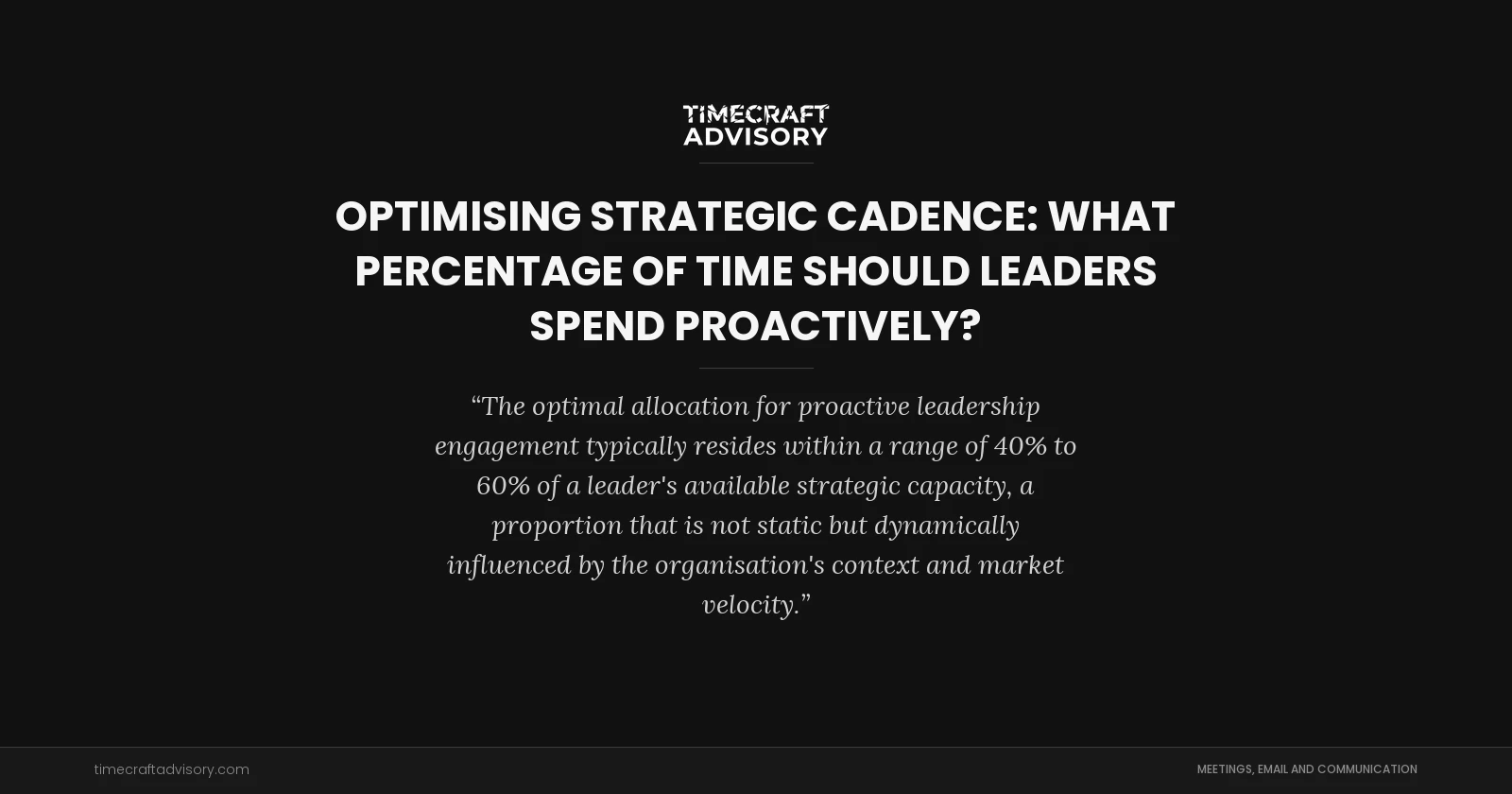 Optimising Strategic Cadence: What Percentage of Time Should Leaders Spend Proactively?