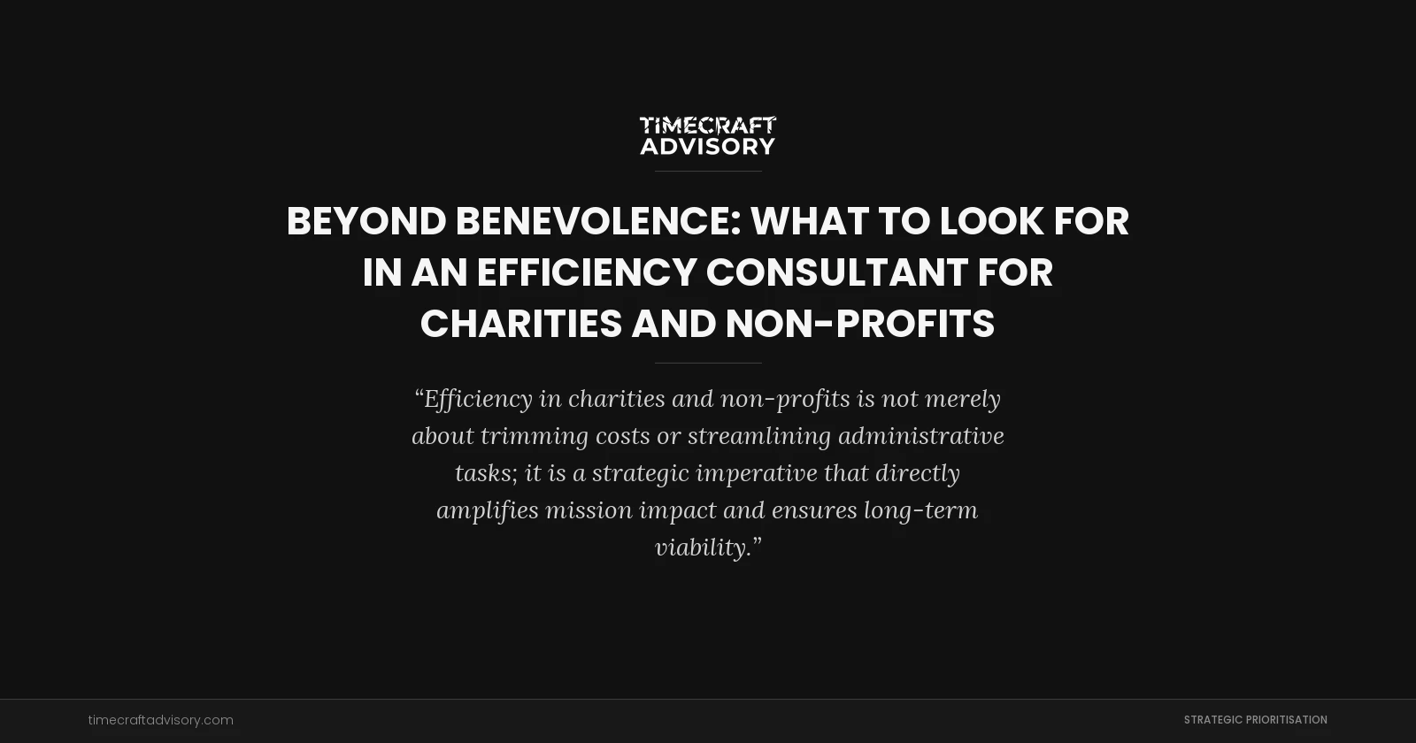 Beyond Benevolence: What to Look for in an Efficiency Consultant for Charities and Non-Profits