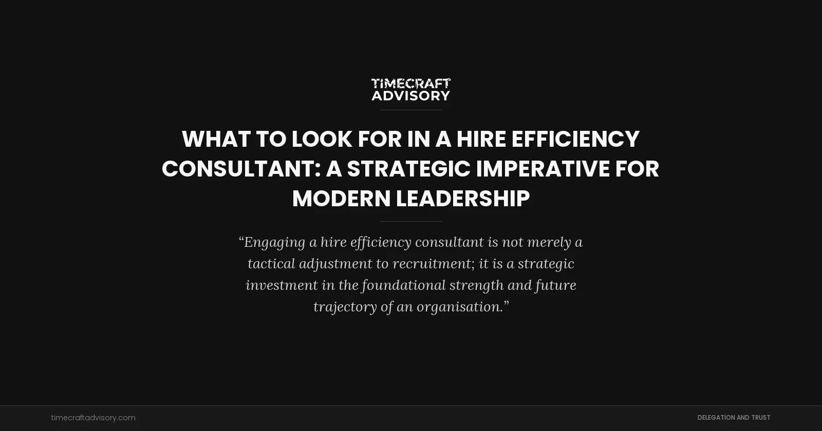 What to Look for in a Hire Efficiency Consultant: A Strategic Imperative for Modern Leadership