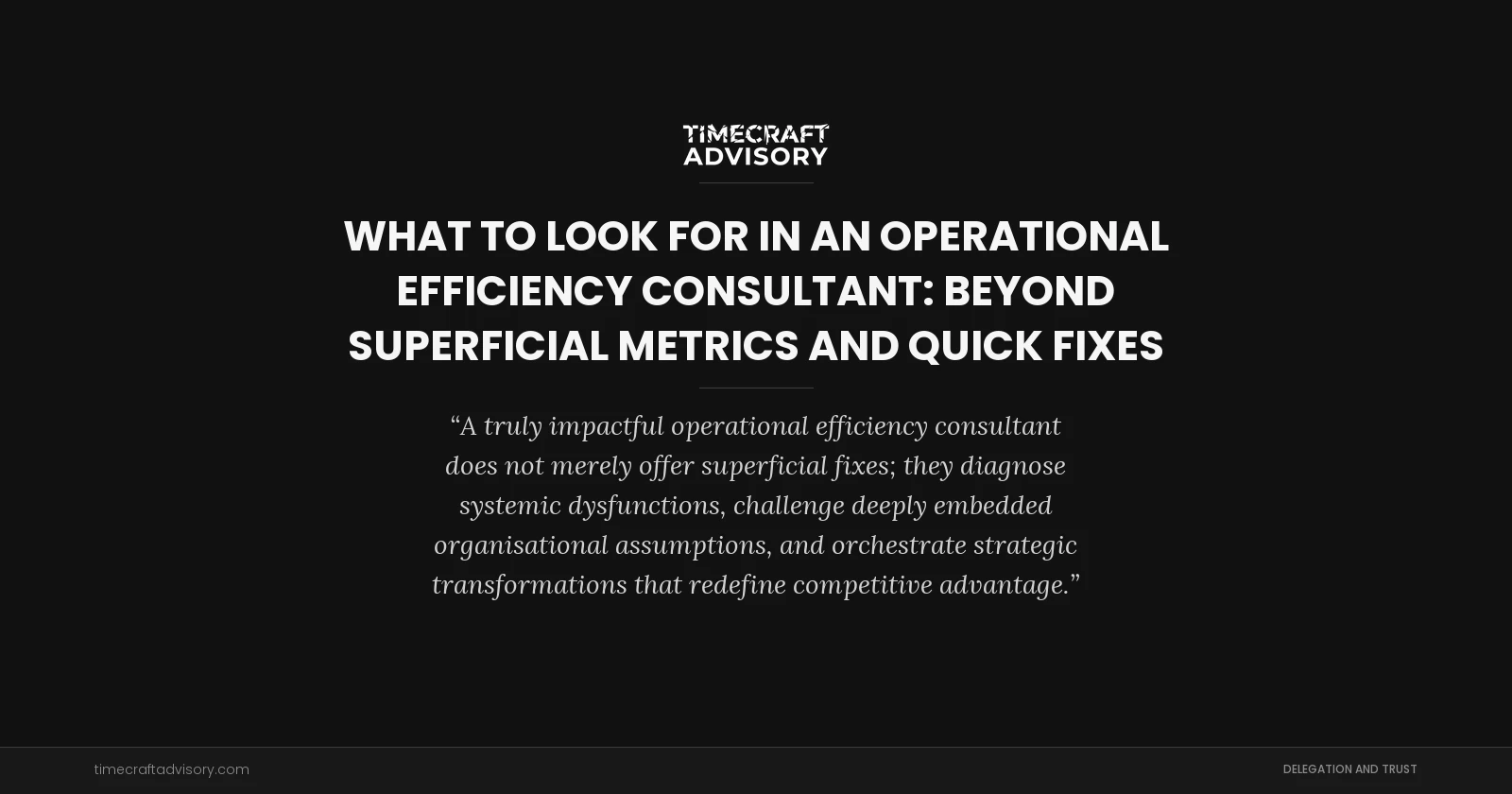 What to Look for in an Operational Efficiency Consultant: Beyond Superficial Metrics and Quick Fixes