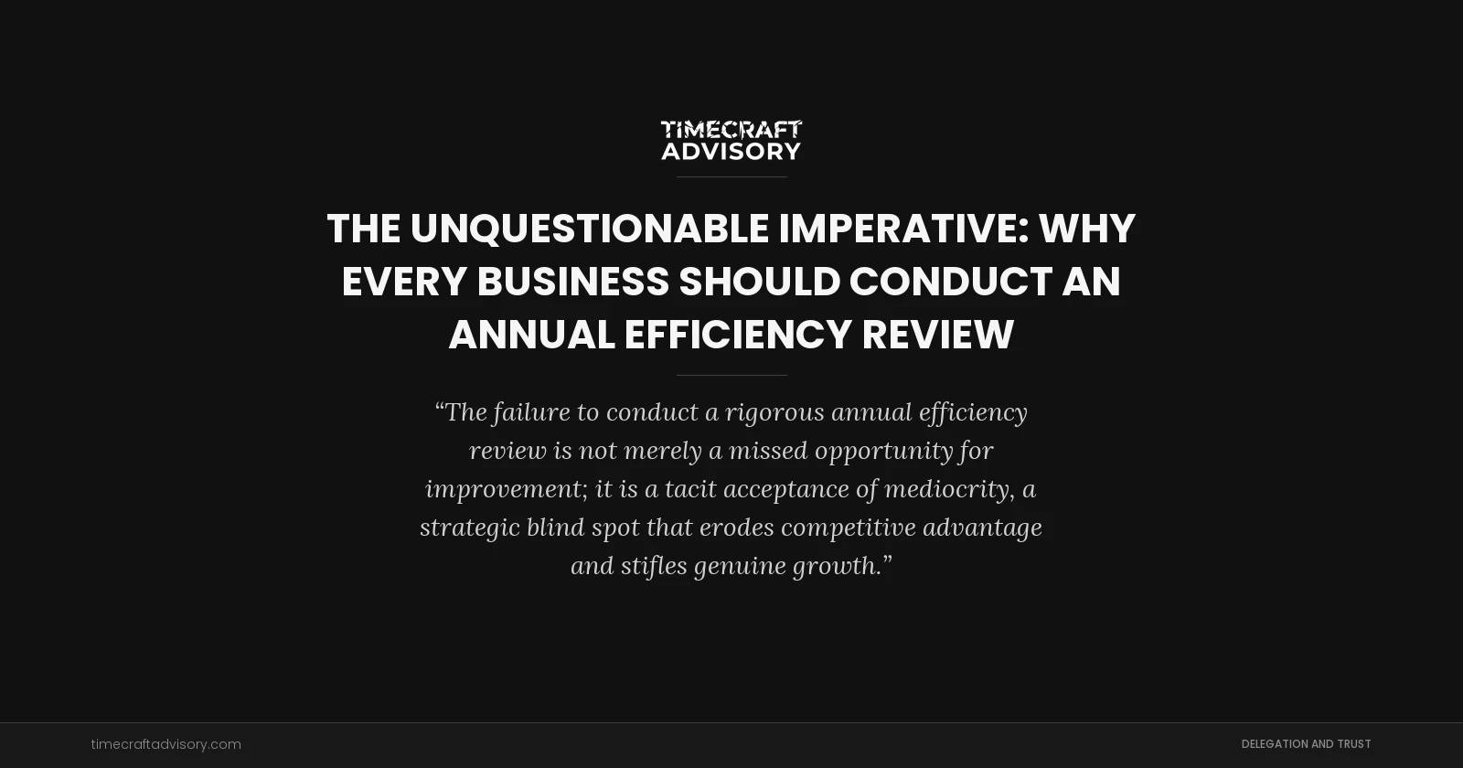 The Unquestionable Imperative: Why Every Business Should Conduct an Annual Efficiency Review